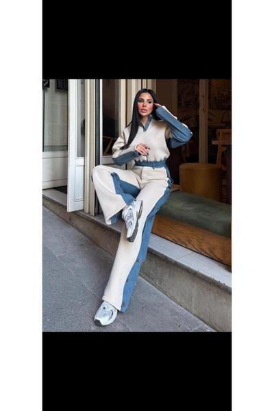 ÜMB denim detaylı şardonlu eşofman takımı