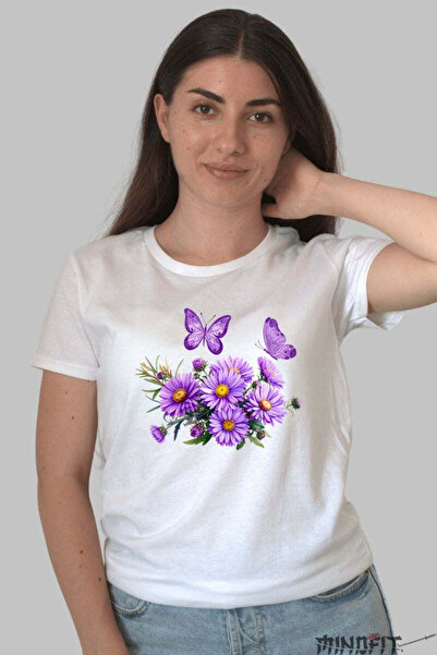 GILDAN Tricou Cu Flori De Primavara Asteri Violet Si Fluturi Magici Dama