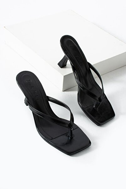 diclepolat Women's Thin Strap Blunt Toe Flip-Flop Heeled Slippers Vela