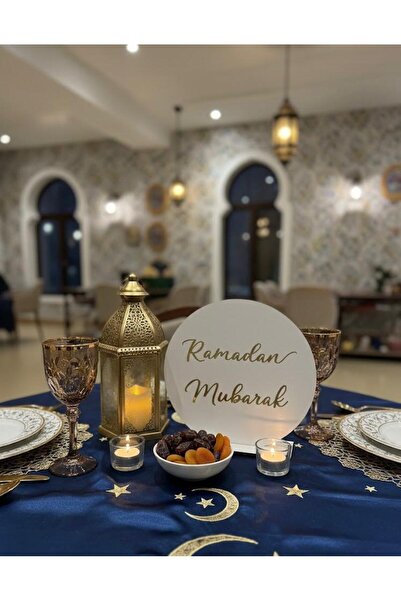 Ste Desing Beyaz Pleksi Ramadan Mubarak Masa Üstü Standı - Ramazan İftar Sofr...