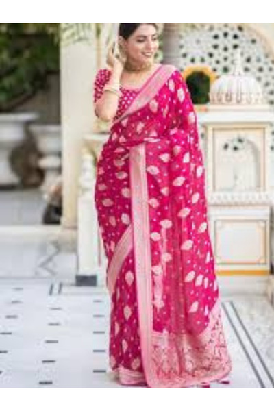 MYSMAR Queen Pink Banarasi Khaddi Weaved Georgette Saree - KTZ6037