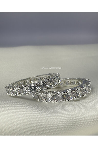 Samu Accessories Kare Taşlı Tam Tur Çelik Yüzük - Silver Princess Eternity Ring
