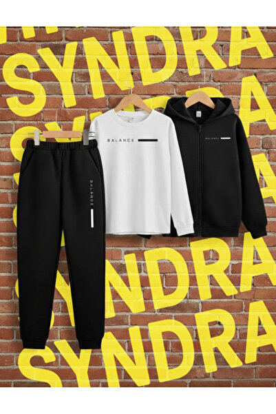 Syndra 3-Piece Winter Balance Printed Tracksuit Set (Zippered Sweatshirt, Whi...