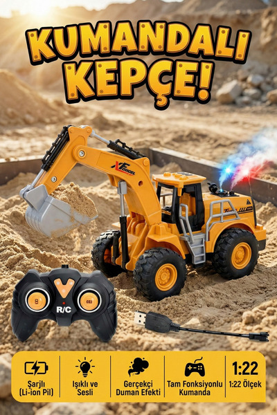 craftivio Uzaktan Kumandalı Şarjlı Kepçe 1:22 Ölçek Gerçekçi Duman Çıkaran Iş...