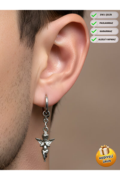 Piercing Market Steel & Silver Unisex Steel Hoop Dangle Angel Earrings, Does ...