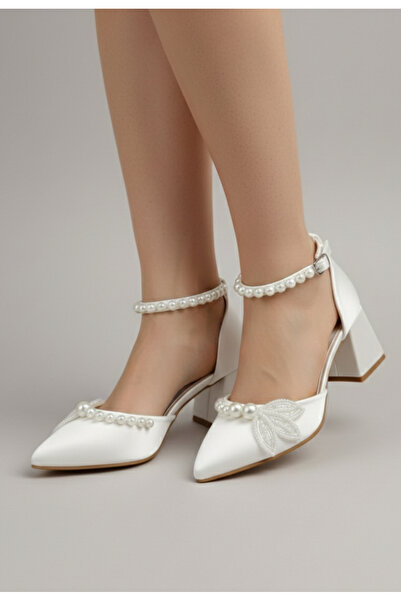 ŞAH Pearl Stone Embellished 5cm Wedding Dress Wedding Evening Dress Shoes