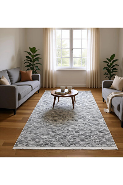 Yağmurser Bademli Halı Lüx Kaymaz Taban Dekoratif Halı 9017 Gri