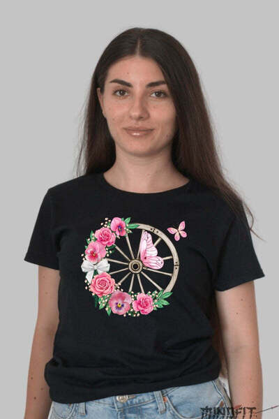 GILDAN Tricou Cu Flori De Primavara Roata Cu Fluturi Roz Dama