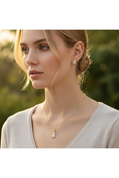 HOBİSY GIFT SHOP Cat Figured Zircon Stone Necklace and Earring Set - Special ...