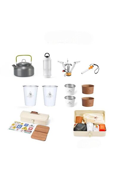 Tradeo طقم أدوات طهي للتخييم يتضمن غلاية، موقد، أكواب، وصندوق تخزين للاستخدام...