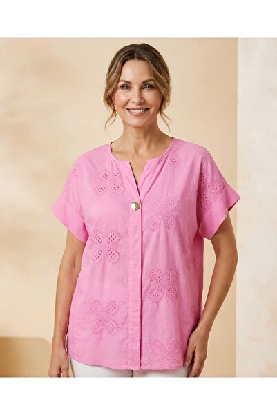 ihaoo Women's pink embroidered blouse