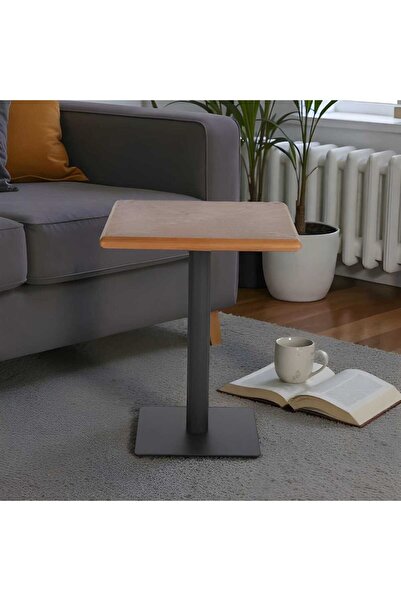 Arnohome Square brown side table with a black metal base – a sleek and modern...