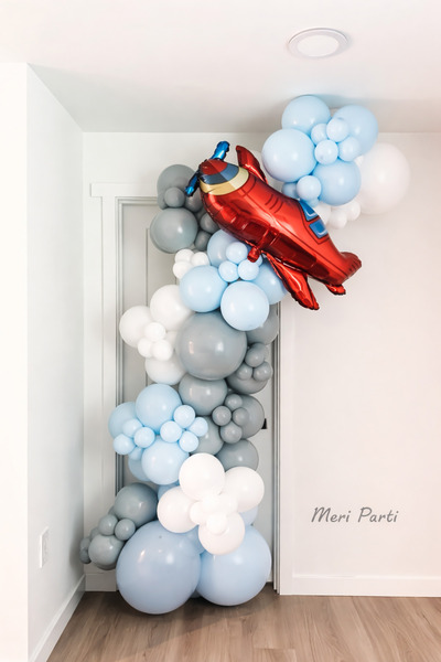 MERİ PARTİ Uçak Temalı Balon Dekor Seti – Mavi Gri Konsept Parti Süsü |