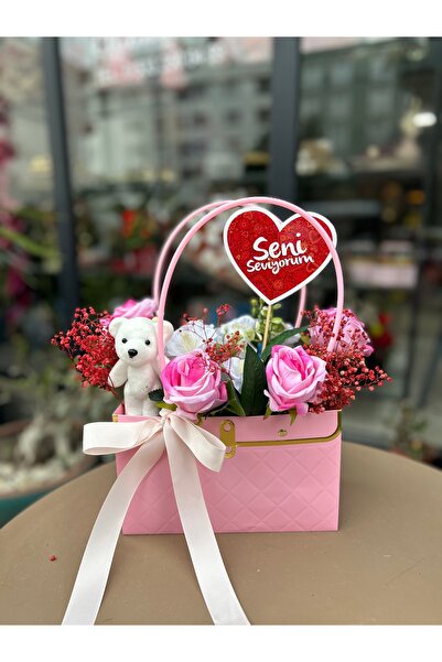Tasarım Lüks Pembe Hediye Çiçek Çantası