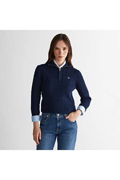 Gant Kadın Lacivert Regular Fit Yarım Fermuarlı Triko
