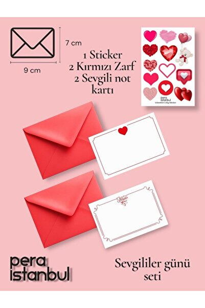 Pera İstanbul 2 Adet Kırmızı 7x9 Zarf 2 Adet Hediyelik Not Kartı 1 Adet Stick...
