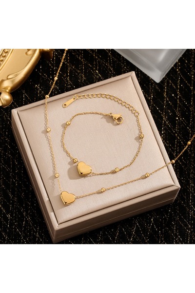 Choice 2pcs set Fashion Heart Bracelet Necklace Set for Women, Stainless Stee...