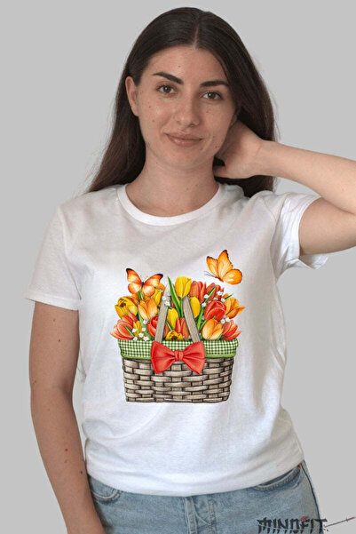 GILDAN Tricou Cu Flori De Primavara Cos Cu Lalele Colorate Dama