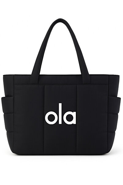 Bozz&Bozz Collection Black Printed Yoga Bag Embossed Ola Puff Fabric Shopper ...