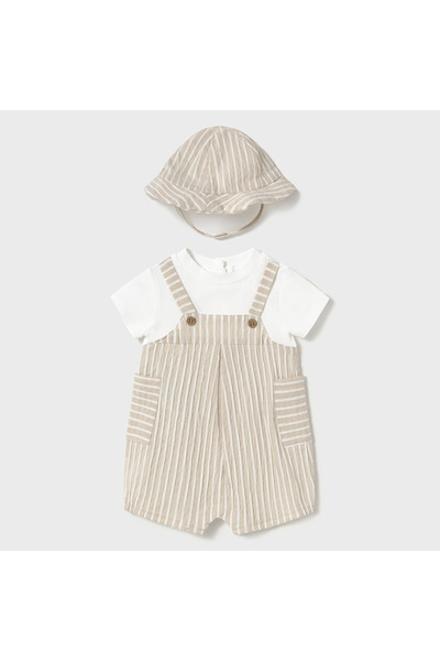 MAYORAL Baby Boy Striped Romper with Hat Camel L25Y1602