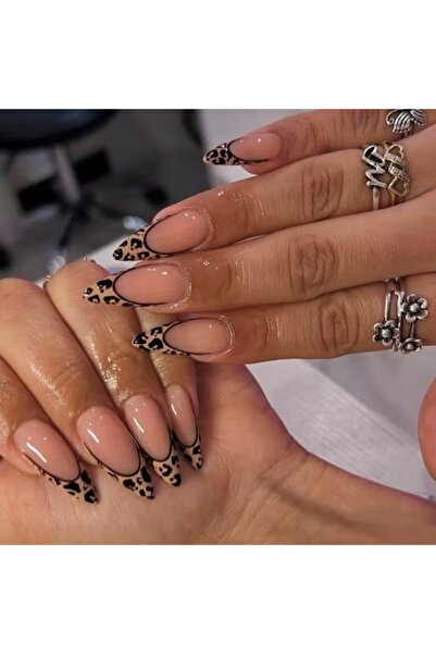 B&B Beauty 24 Adet Leopar Desenli Badem Takma Tırnak Seti