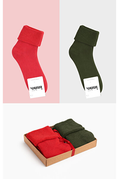 Inno Дамски двойни пакети с дебели термо чорапи за зимата, без ластик, в изви...