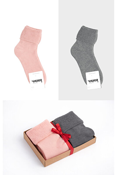 Inno Дамски двойни пакети с дебели термо чорапи за зимата, без ластик, в изви...