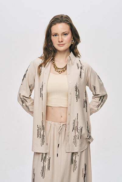 Orfeo Negro Women's Glow Sequin and Bead Embroidered Viscose Oversize Shirt