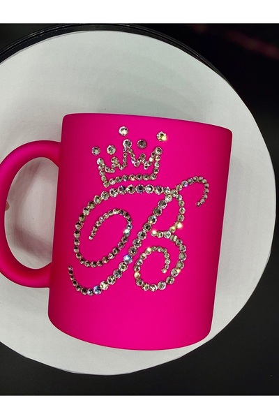 delshop Personalized mug with crystals, initial B, pink