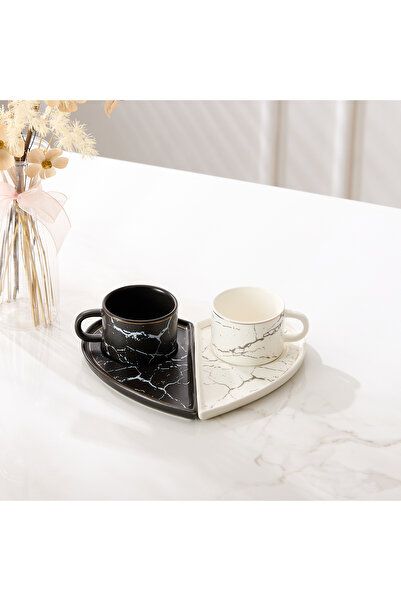 Malooki Set of 2 porcelain espresso cups with heart-shaped saucers - 90 ml