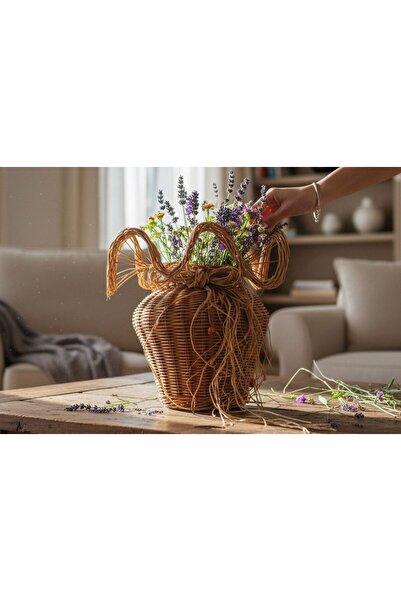 SEÇİL El Yapımı Doğal Hasır Dekoratif Vazo