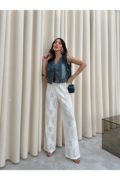 Coral Lace Loose Trousers 29615 Ecru