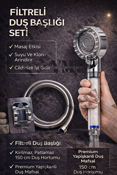 YMV Filtreli Duş Başlığı – Masaj Etkili | Klor & Kireç Önleyici | PVC Hortum ...