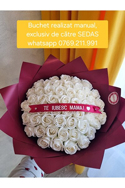 Store.sedas Bouquet of 55 white soap roses I love you mom, handmade by SEDAS