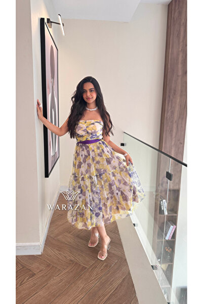 Warazan فستان ميد مشجر بحزام من الخصر