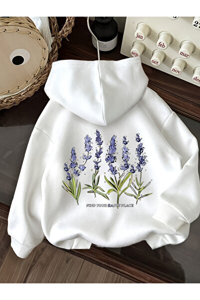 Deocept Unisex Lavender Printed Hooded Sweatshirt with Kangaroo Pocket, Comfo...