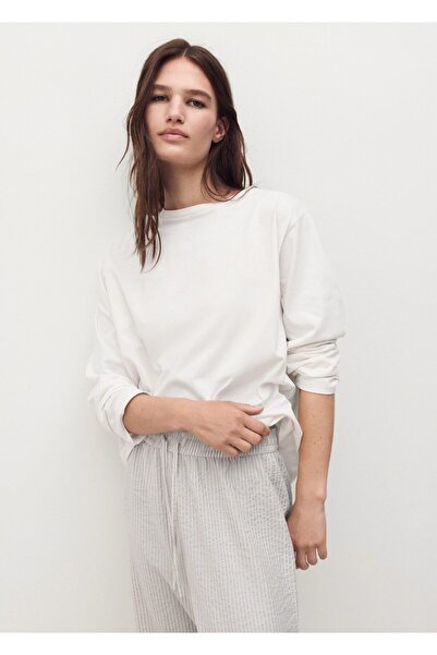 MANGO Woman Gofre kumaş çizgili iki parça pijama takımı