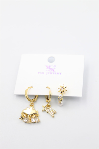 toyigoo 3-Piece Cloud Earrings - Gold