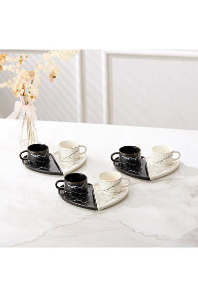 Malooki Set of 6 porcelain espresso cups with heart-shaped saucers - 90 ml