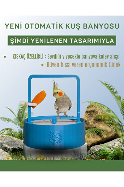 CreaPet YENİ Otomatik Kuş Banyosu - AÇIK MAVİ - Muhabbet/Sultan Papağanı Boyu...