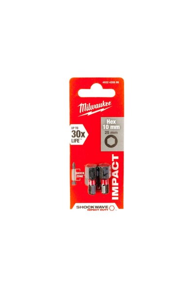 Milwaukee Biți HEX pentru șurubelnițe SHOCKWAVE™ IMPACT DUTY 25 mm - 2 buc, H...