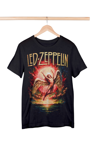 Texclusive تي شيرت ليد زيبلين أسود للجنسين تي شيرت روك ميتال