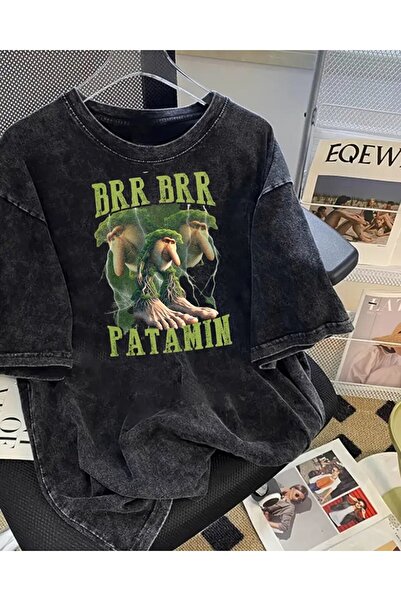 Le Savu Tricou oversize vintage unisex cu imprimeu Brr Brr Patamin, lavabil