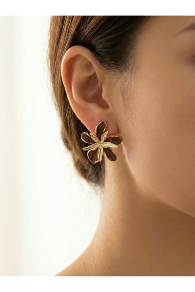 GLANZEND Büyük Çiçek Model Kadın Küpe Detaylı Modern Şık Çelik Küpe