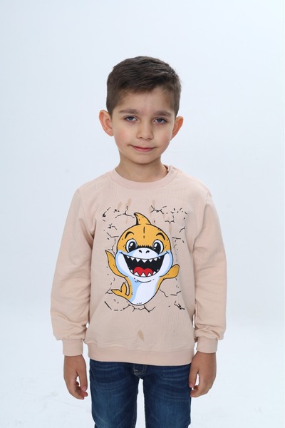 Toontoy Boy's Snap-On Shark Print Sweatshirt