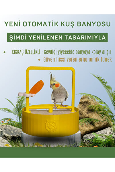 CreaPet YENİ Otomatik Kuş Banyosu - SARI - Muhabbet/Sultan Papağanı Boyutu Ku...
