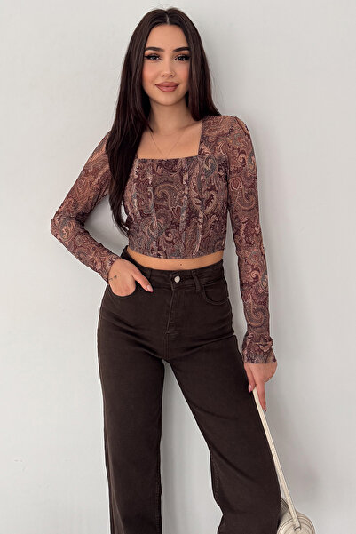 Noa&Noa Women's Paisley Patterned Square Neck Blouse – Rust Bloom