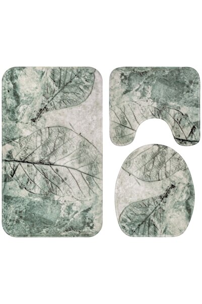 OEM Set de 3 covorașe de baie FizioTab, antiderapante, model cu frunze, verde