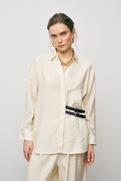 Orfeo Negro Women's Lyocell Luxe Silky Shirt with Double Belt Accessories