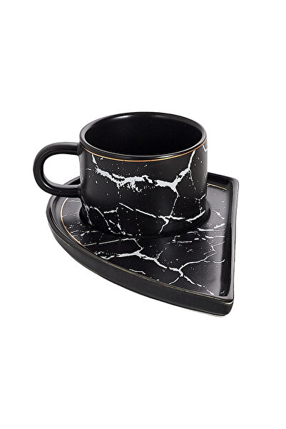 Malooki Set 6 cești espresso din porțelan cu farfurioare în formă de inimă - 90 ml
